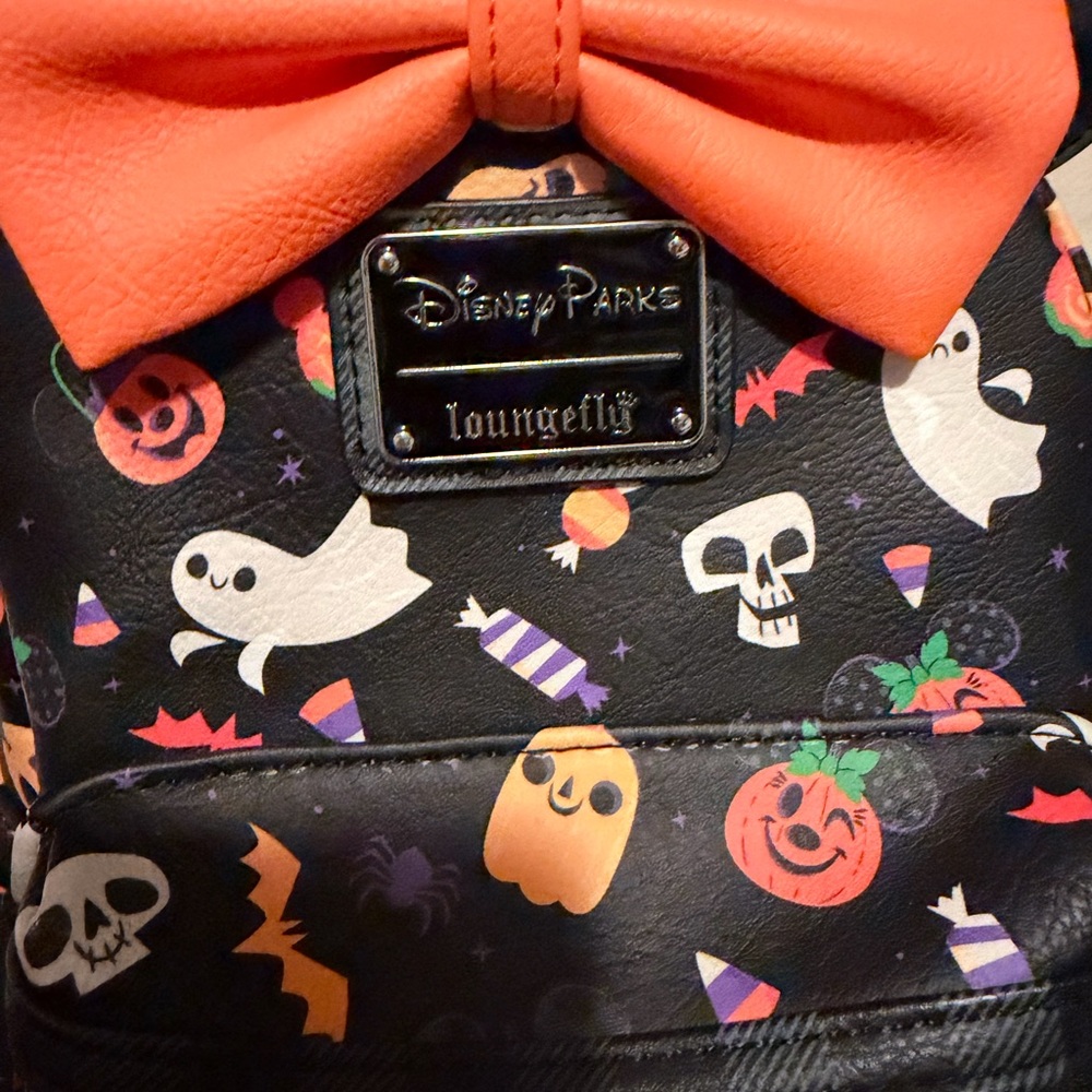 Loungefly Disney Parks Halloween Backpack Minnie Mouse Ears & Bow Leather Bag - Picture 4 of 4